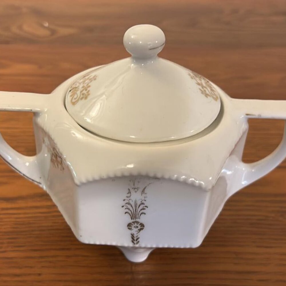 Vintage German Sugar Bowl 4” Tall 6” Wide